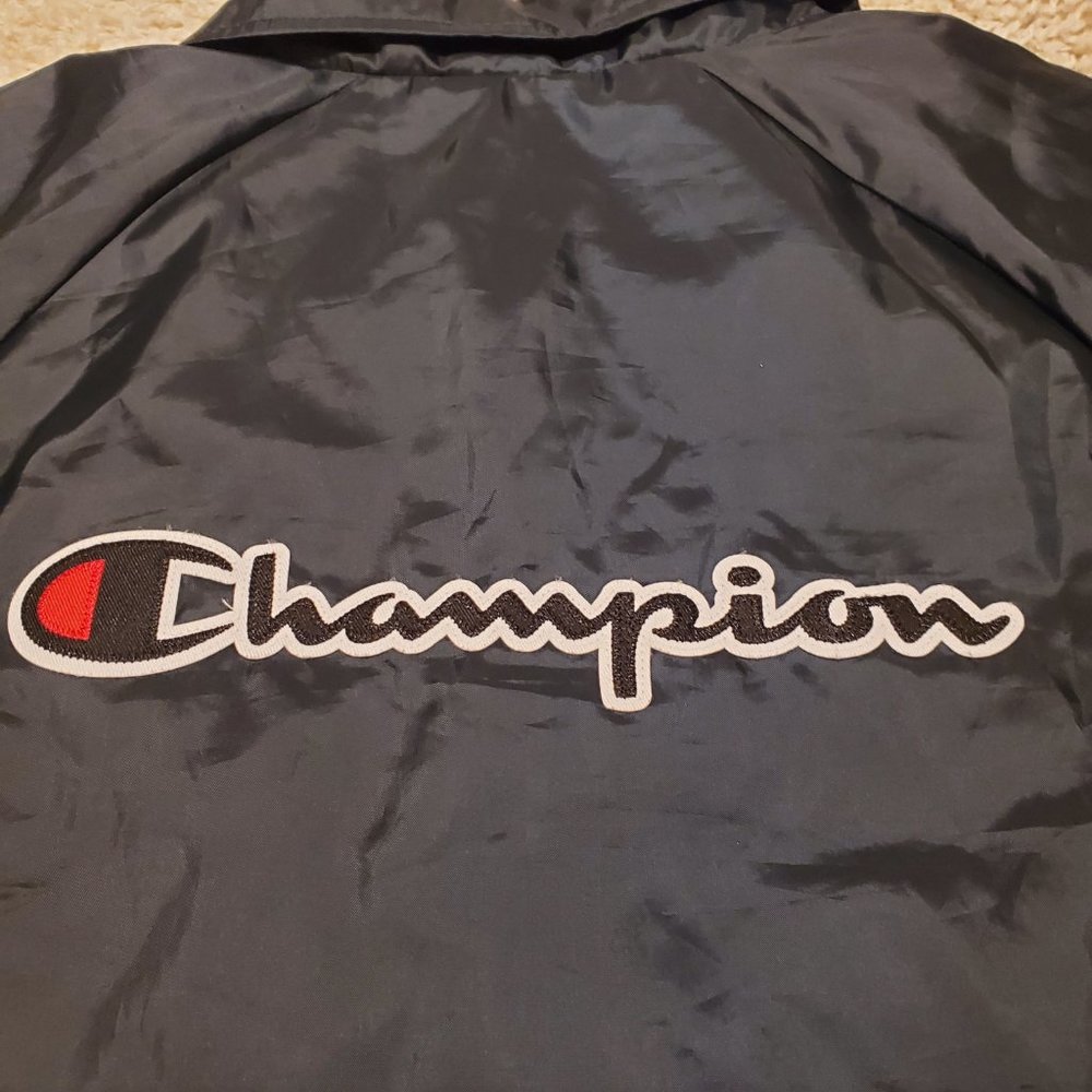 Champion Navy Blue Nylon Snap Button Cropped Jacket Size Medium - Picture 7 of 9